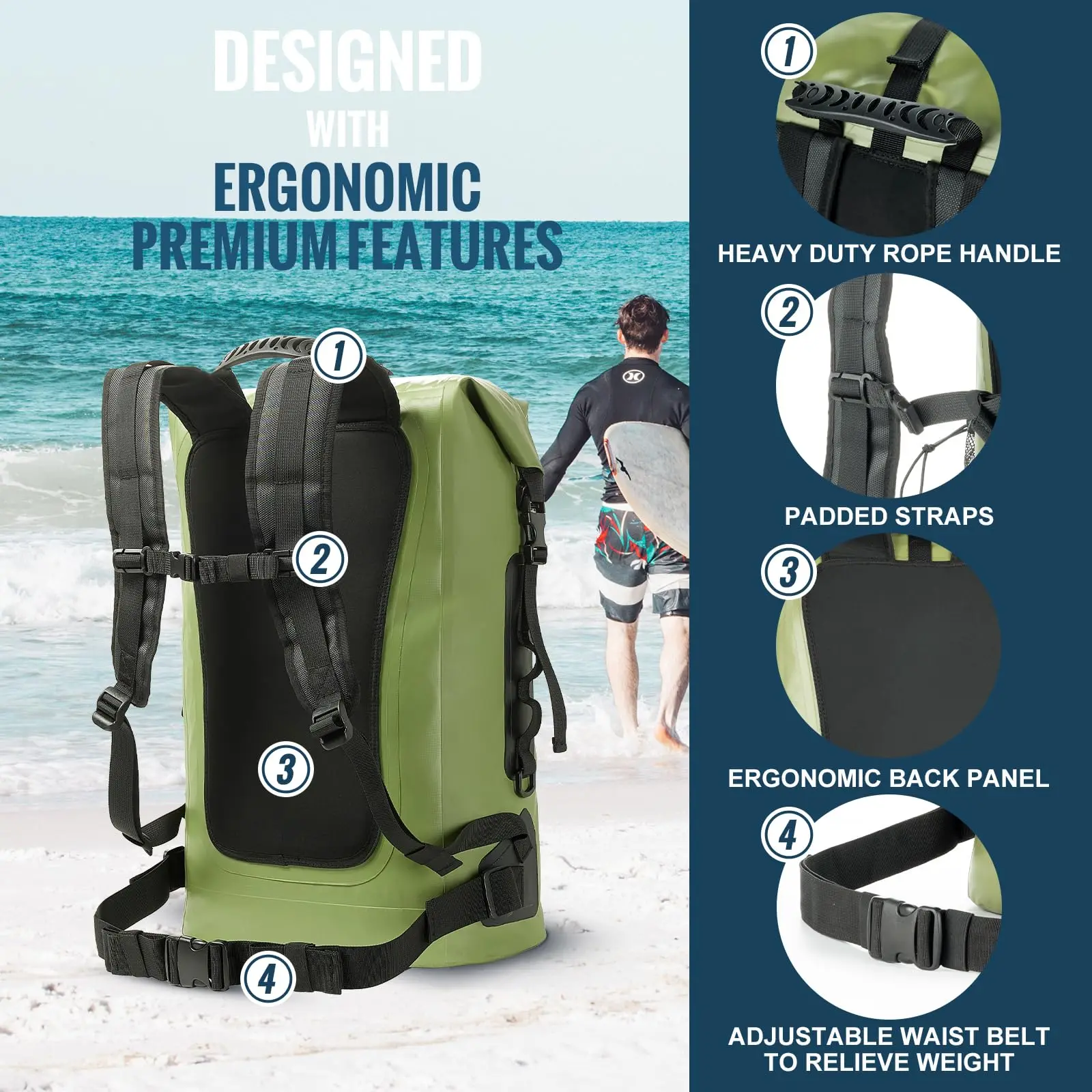 Dry Bag Backpack, 40L Floating Waterproof Backpack Roll-Top Closure for Kayaking, Boating, Hiking, Camping