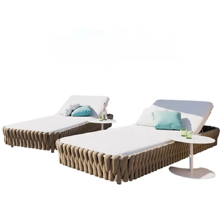 Foshan Supplier Anti-Uv Waterproof Luxury Sun Bed Lounger Outdoor Rattan Sofa Lying Bed
