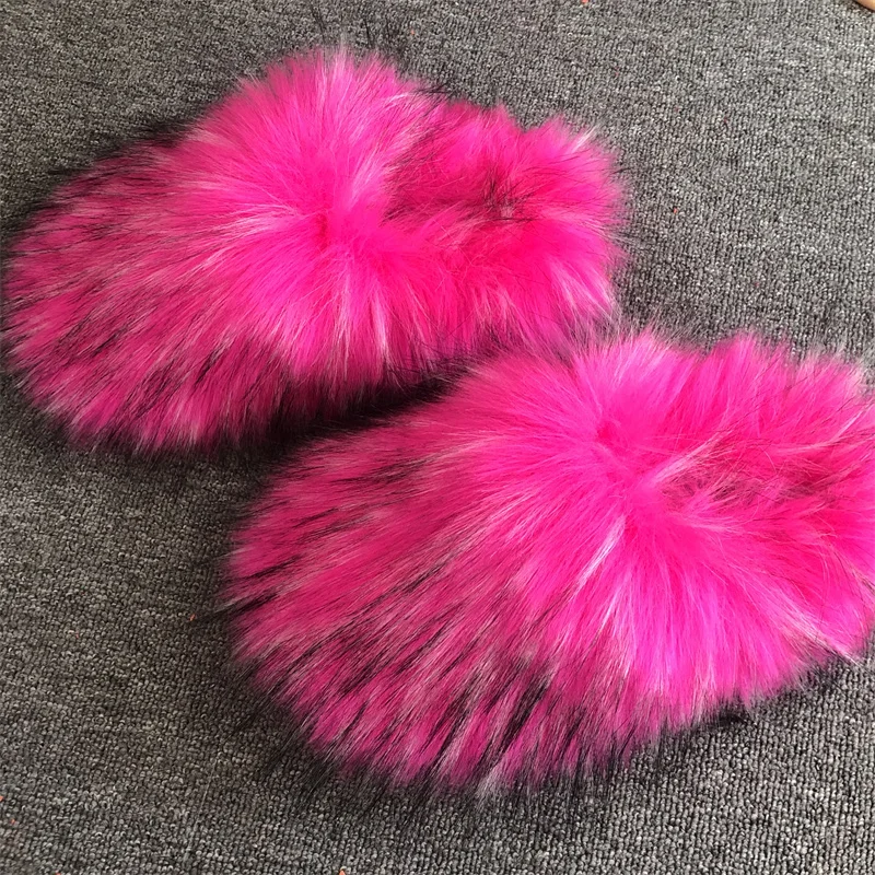New Fashion Ladies Soft And Comfortable Outdoor Fur Slippers Imitation Fox Fur Slippers