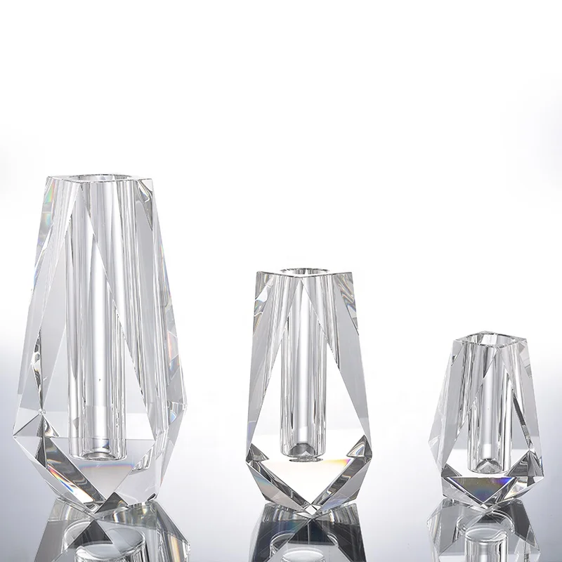 Modern Luxury Wholesale Set of 4 Cylinder K9 Crystal Tabletop Flower Vase For sale For Wedding Home Hotel Office Decor