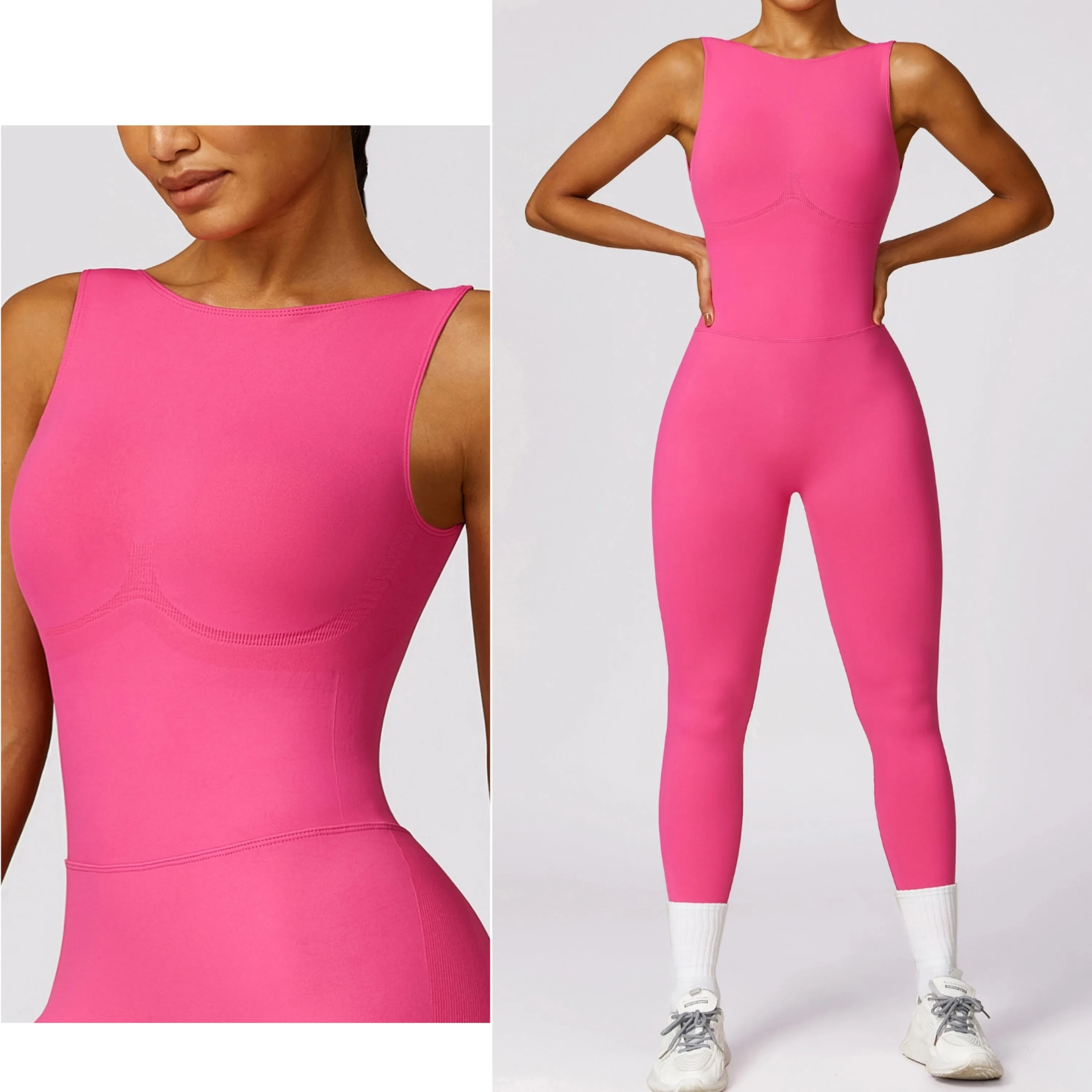 Women Custom Logo Backless Sport Active Wear Gym Workout Seamless Romper Yoga Jumpsuit it One Piece Yoga Jumpsuit