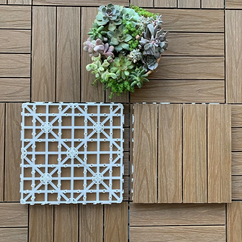 Eco-friendly waterproof WPC flooring tile garden patio balcony 3d deep embossed wood graink deck tile DIY composite