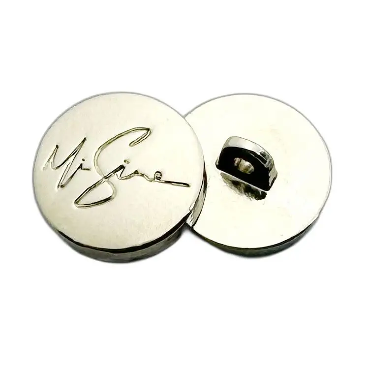 15 days delivery customized laser logo making silver logo engraved metal shank button for garment