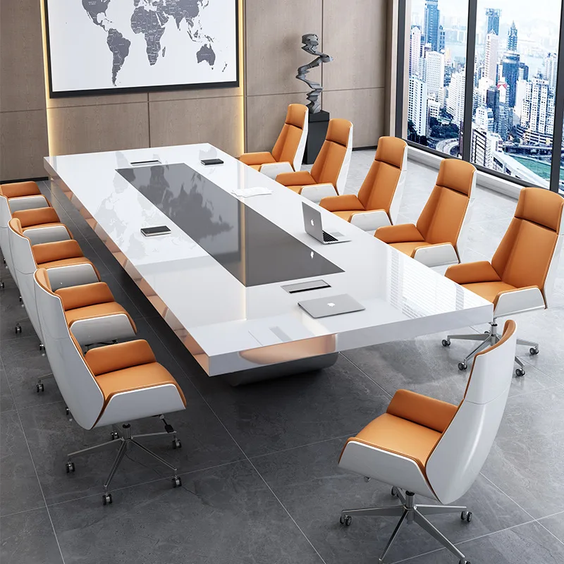 Conference Table Price Paint Baking Veneer Microphone White Conference Table With Stainless Steel Metal Leg