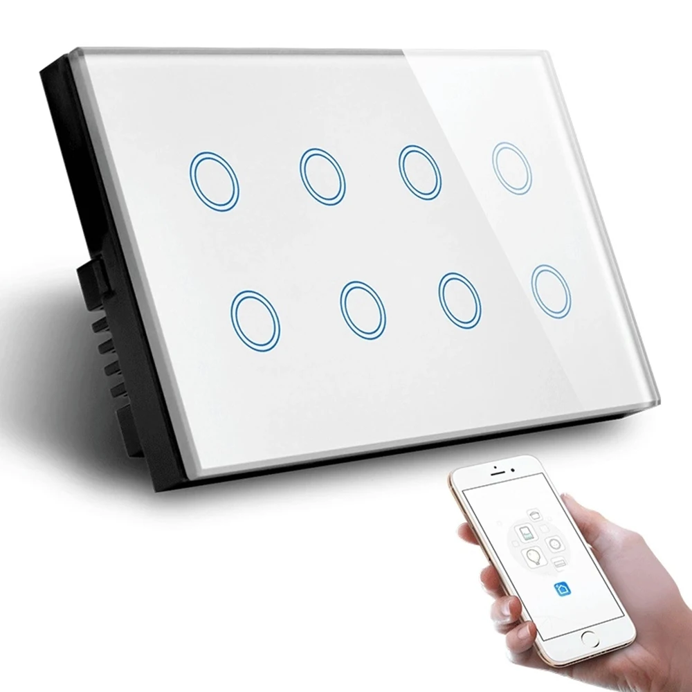 Wifi Smart Touch Light Wall Switch Interruptor Glass Panel 8 Gang 147*86mm Tuya App SmartLife Compatible with Alexa Google Home