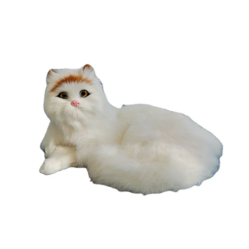 synthetic fur realistic cat animal model doll room decoration fur animal doll big white cat