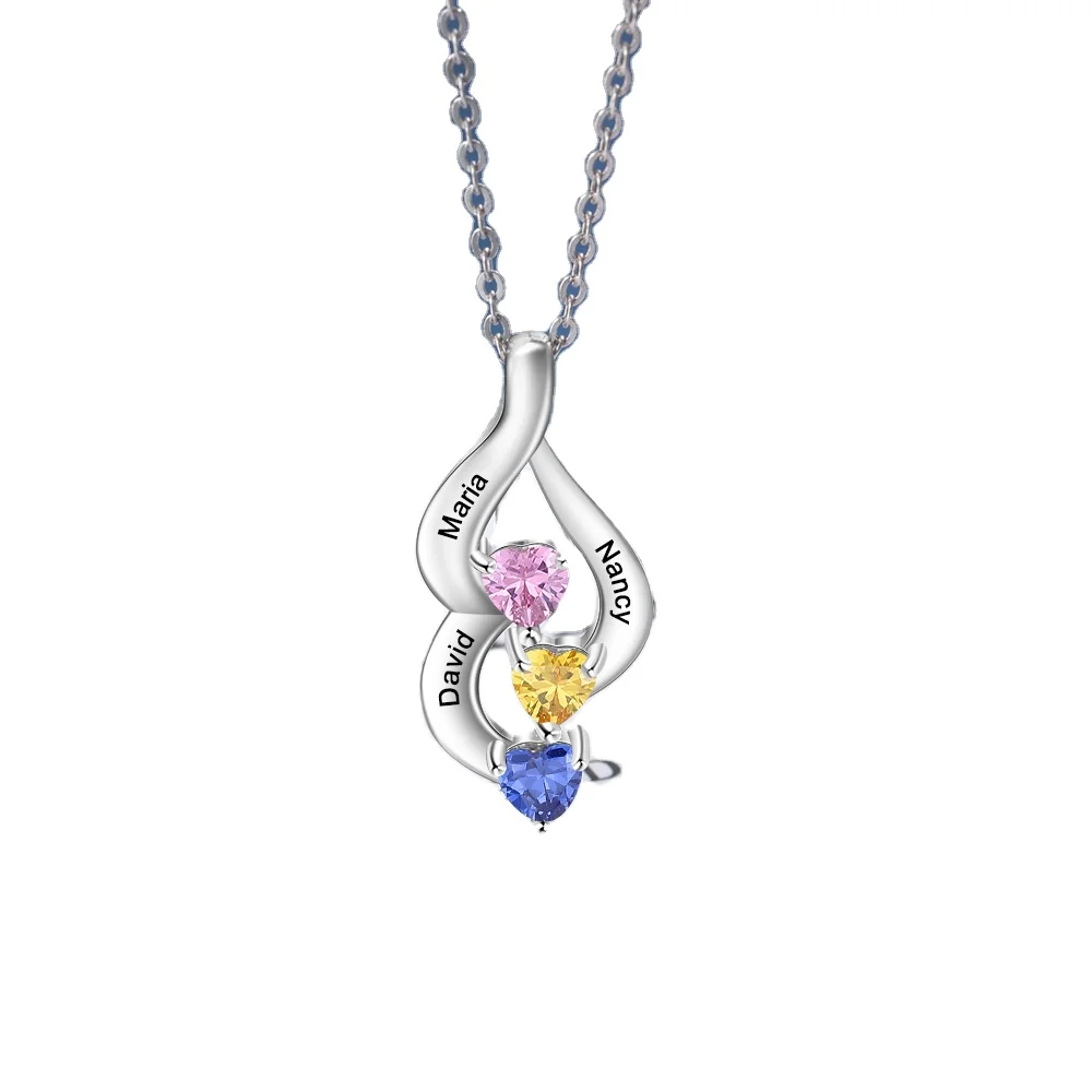Ladies customized pendant jewelry birthday gift personalized engravable name heart birthday stone necklace