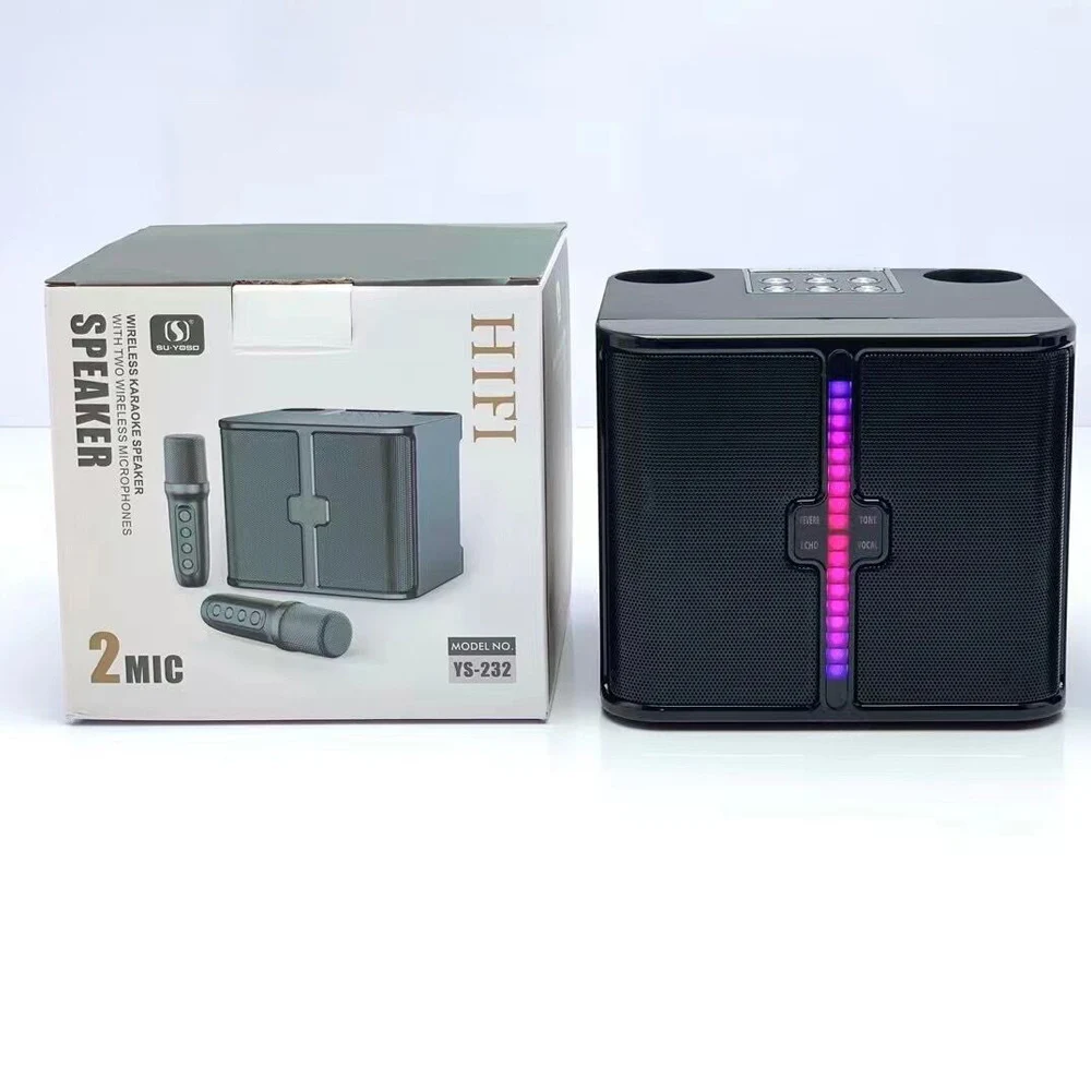 For KTV Outdoor Latest YS-232 Light Wireless Karaoke Speaker Small Stereo Blue tooth Speaker With Double Wireless Microphones