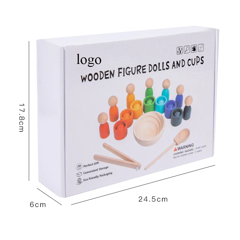 Dropship Montessori Counting Sorting Waldorf Toys Rainbow Stacker Peg Dolls And Balls In Cups Montessori Materials For Kids