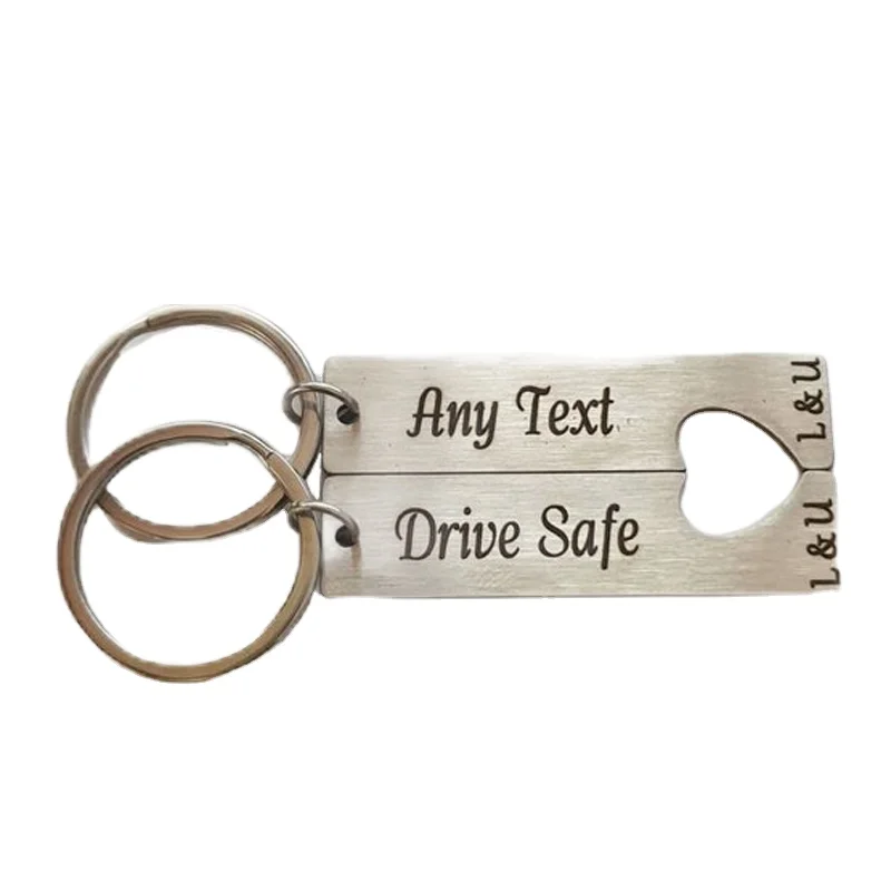 Custom Special Metal Keychains Engraved Text Personalised Couples Heart Keyrings Keychain