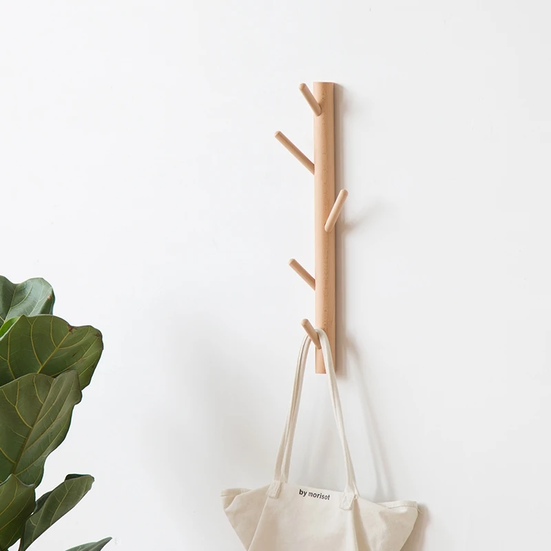 Wall-mounted Coat Rack Hole To Hole Wooden 5 Bamboo Wall Hooks
