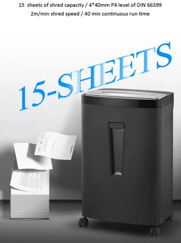 German DIM66399 P4 Heavy Duty CD Card Paper Shredder Cross Cut 4*40Mm 15 Sheet Paper Shredding Machine