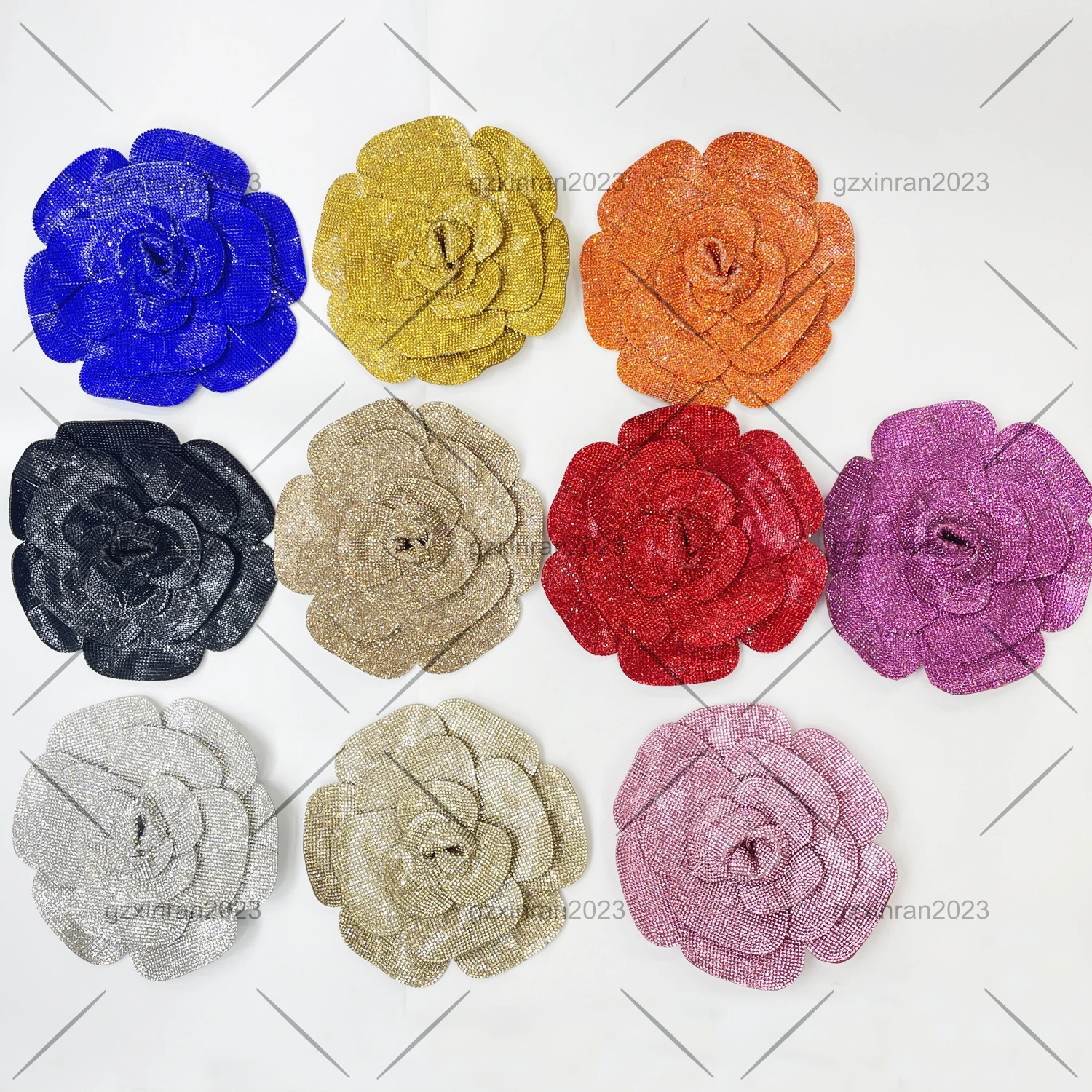 PH810 hot selling 3d flowers big shiny rhinestones artificial 17cm crystal rose flower for decoration