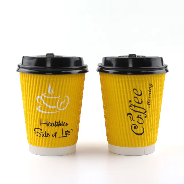 Customized Design Paper Cups Disposable Printed Paper Double Wall Ripple Coffee Cups