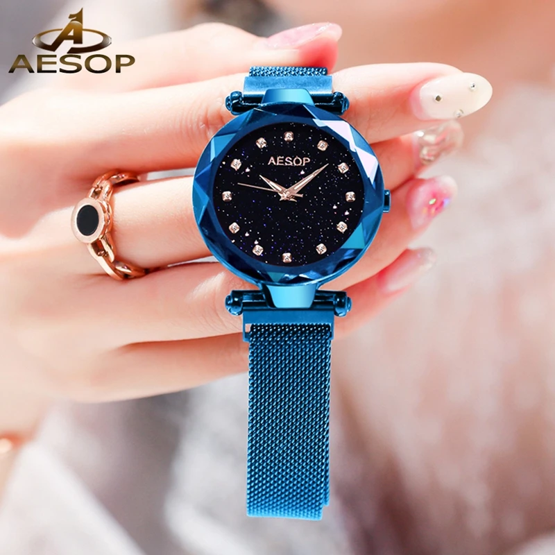
AESOP Minimalist Gold Women Watches Quartz Stainless Steel Bracelet Luminous Hands Clock Mesh Steel Strap Waterproof Lady Watch 