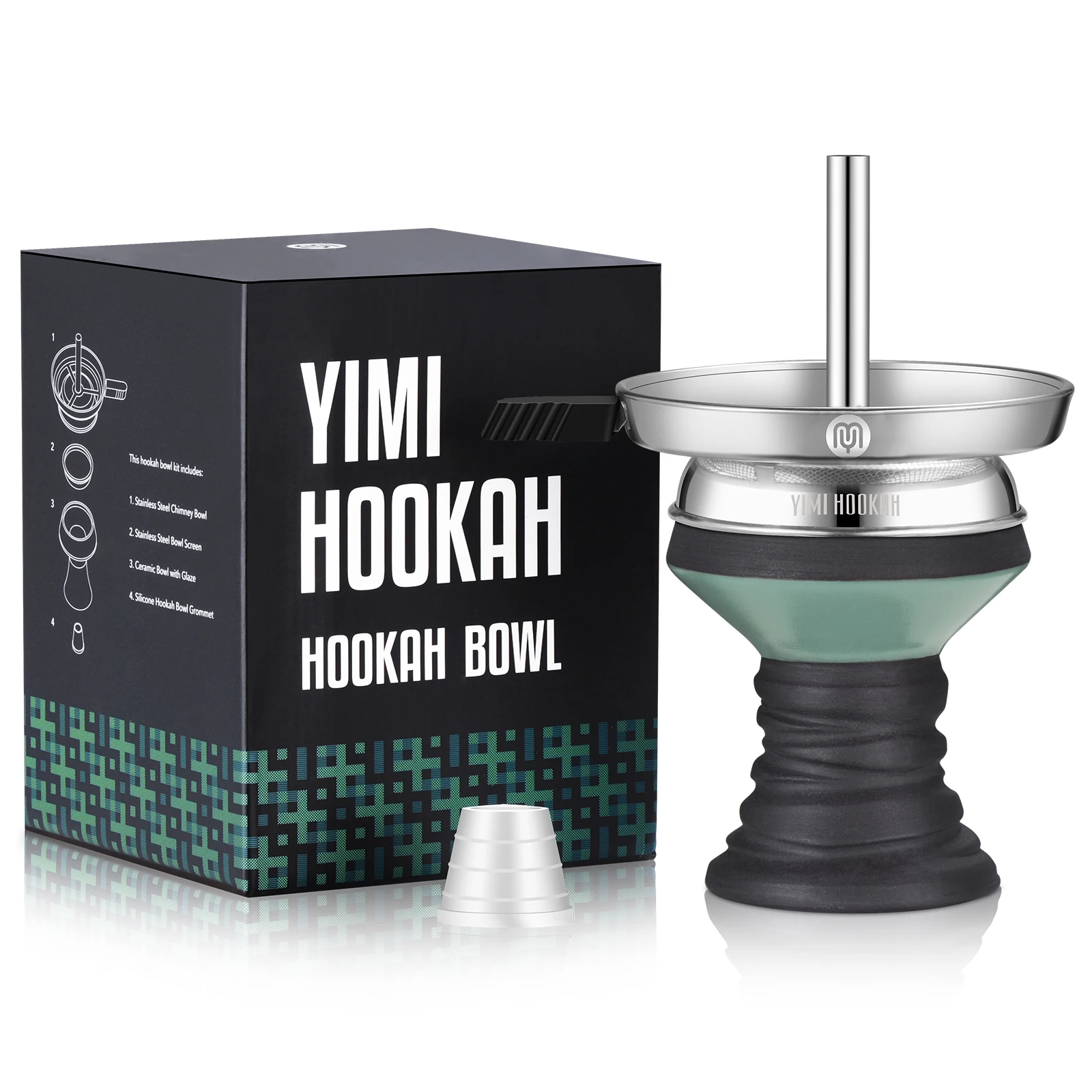 Yimi Hookah Ceramic Bowl With Charcoal Holder Silicone Grommet Shisha Flavor Mesh Screen Rubber Hookah Bowl