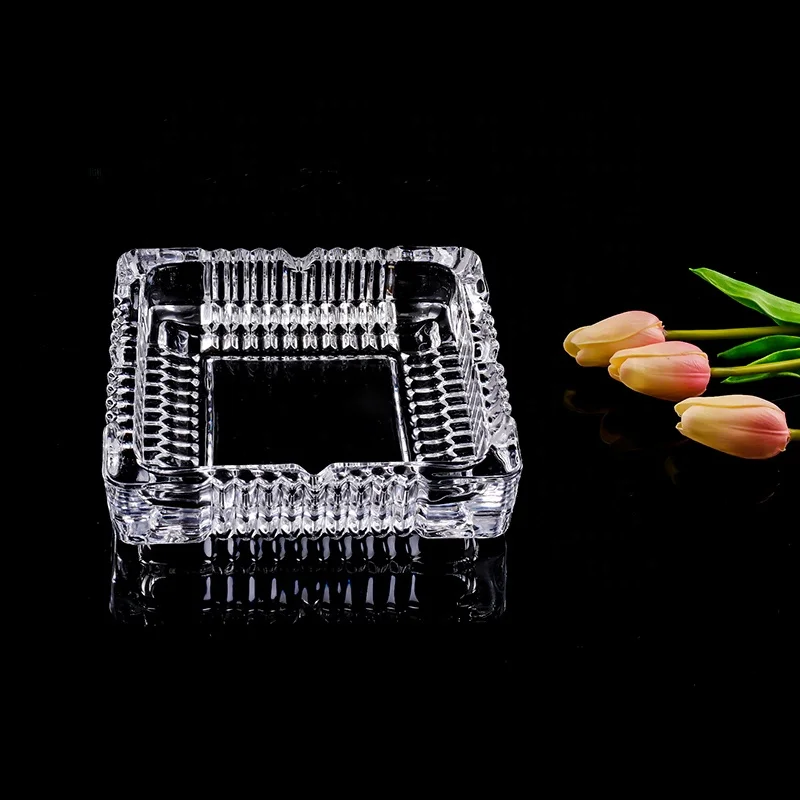 Wholesale Custom Design Logo Ash Tray Smokeless Square Pocket Glass Cigar Ashtray