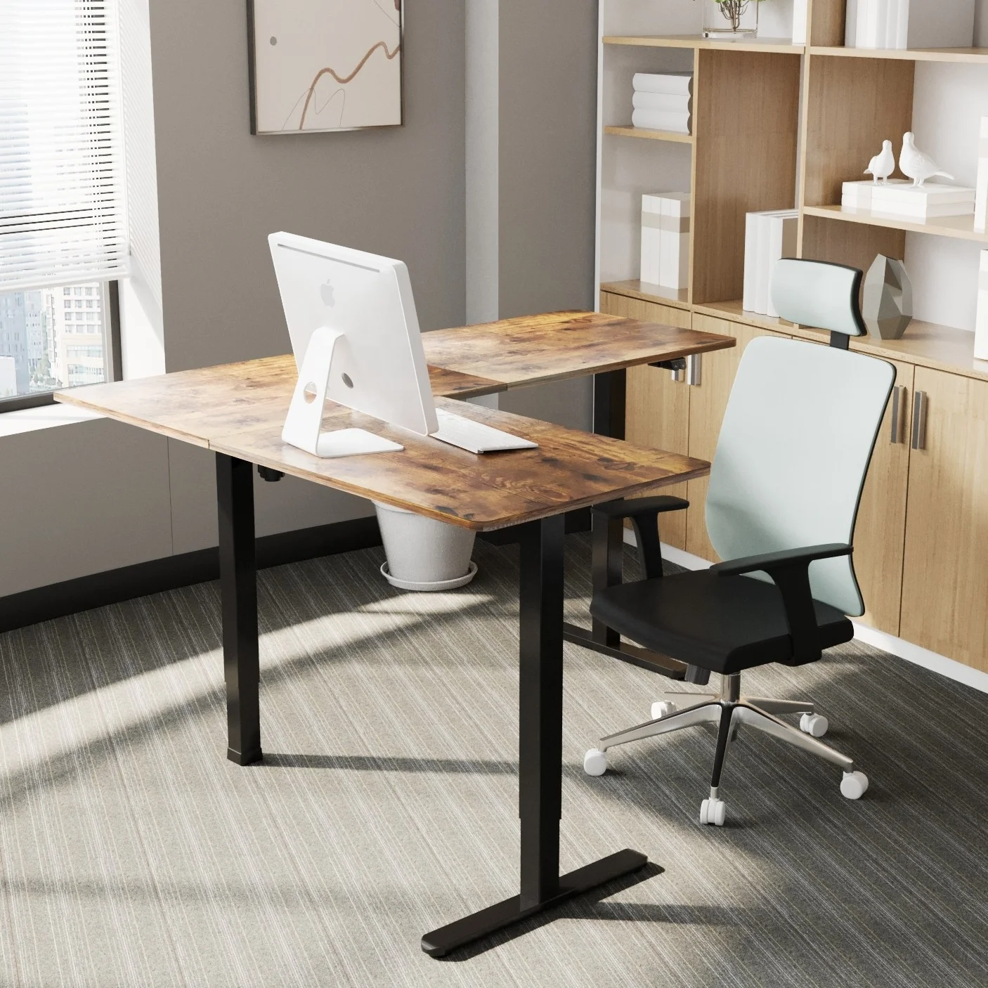 V-mounts adjustable height L shaped desktop Single Motor home office electric desk VM-JSD5-01-L