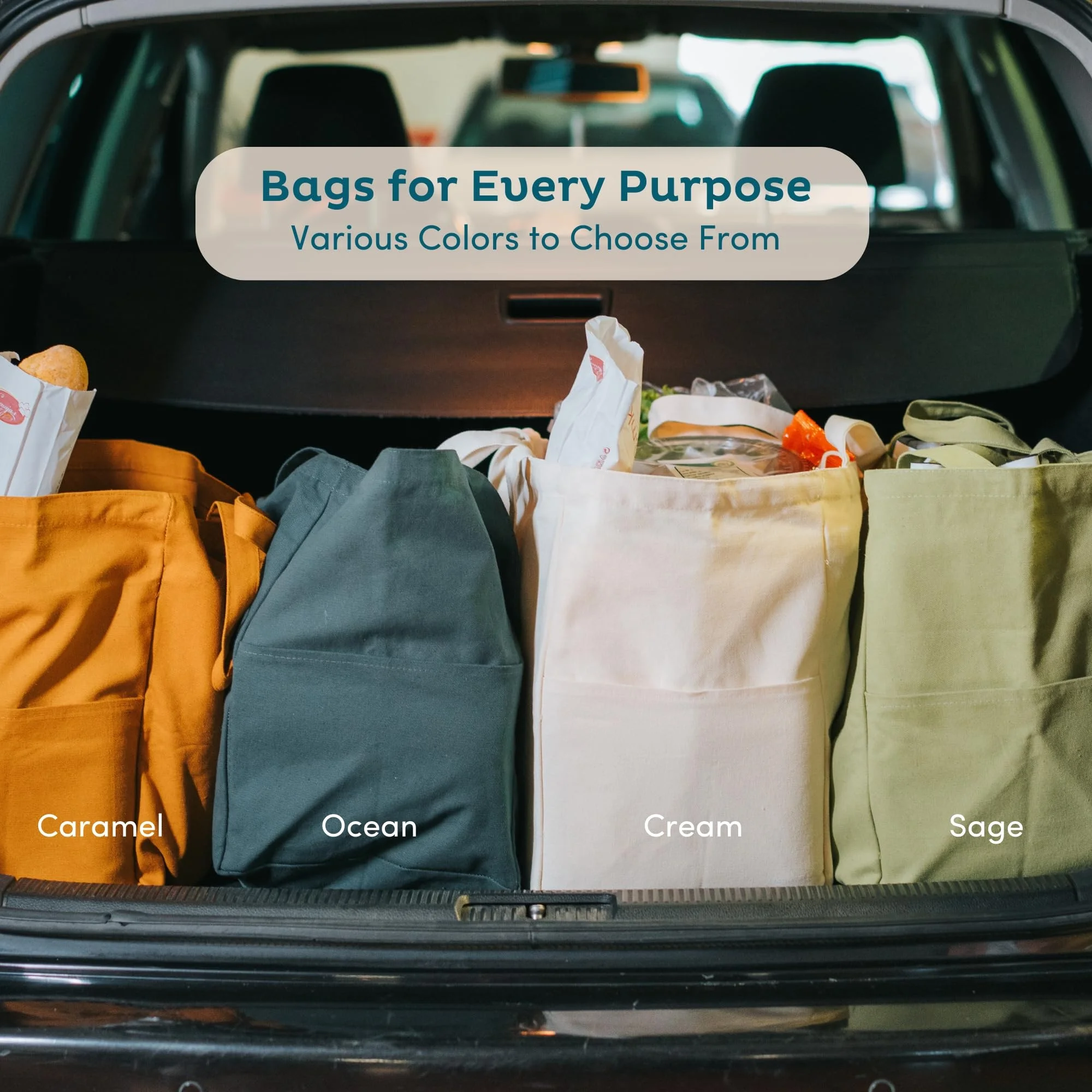 Premium Quality Grocery Bag Customised Sizes Sustainable Recycled Foldable 12oz Canvas Cotton Multi-Pocket Shopping Bag