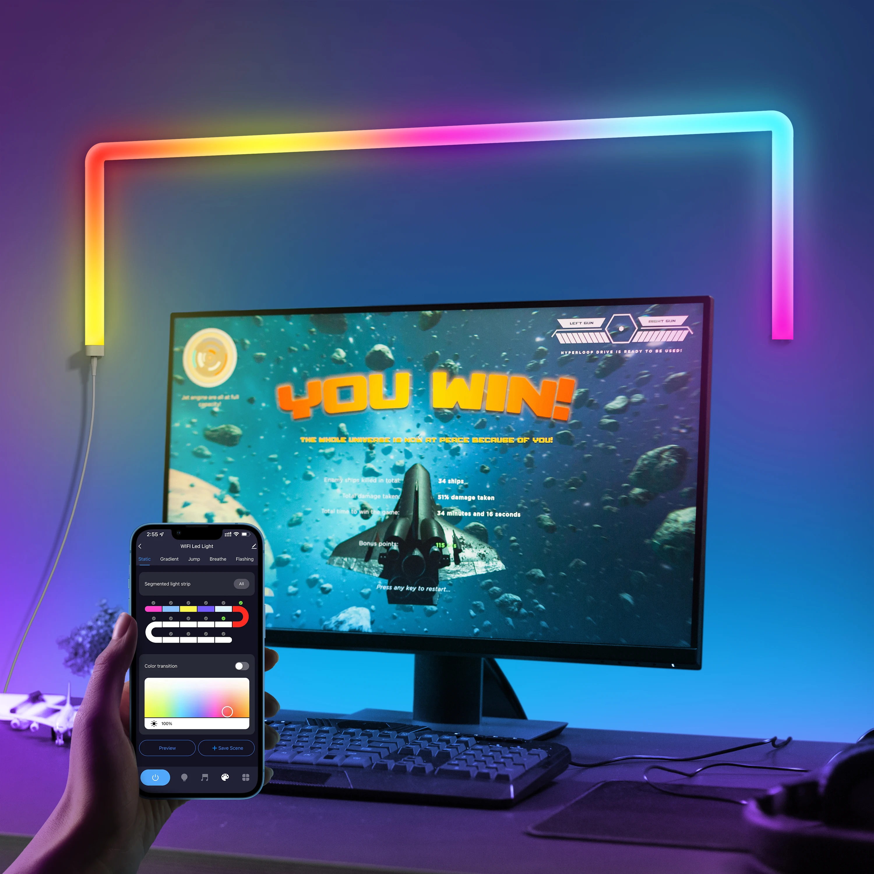 LED Smart Wall Light RGBIC Light Blue tooth WIFI Tuya APP Control Music Sync DIY Night Light TV Bedroom Game Room Bar Decoration