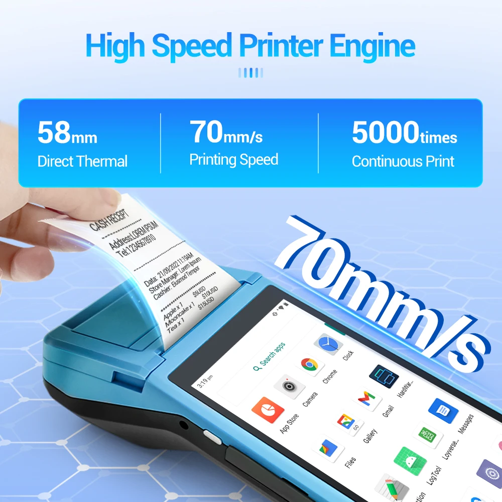 Custom 5.5 Inch Android Handheld Cash Register Pos Checkout Scanner Machine Mobile Transfer Touch Pos Terminal with Printer