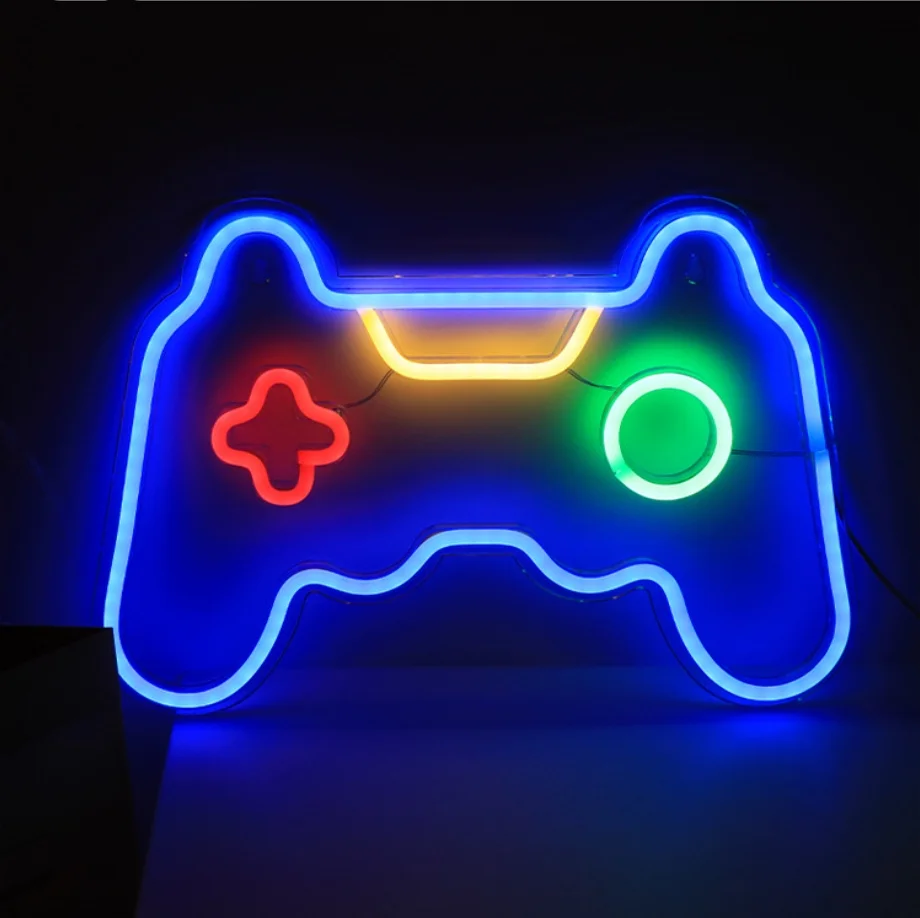 Game Controller Shape Acrylic Neon Light Usb Powered Led Gamepad Neon Sign For Wall Gaming Room Party Gamer Accessories Decor