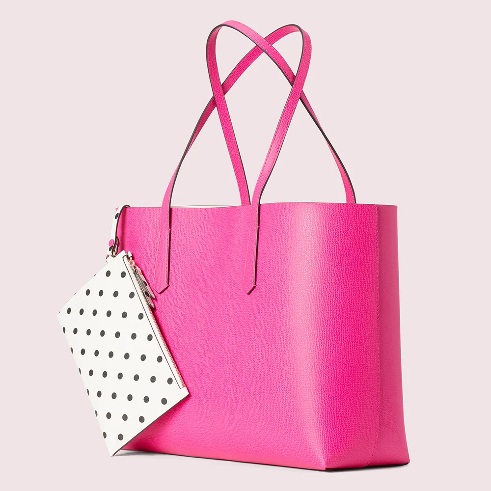 
Customized Logo Magenta Dotted Pop Vegan Leather Ladies Large Women Tote Shopper Bag 