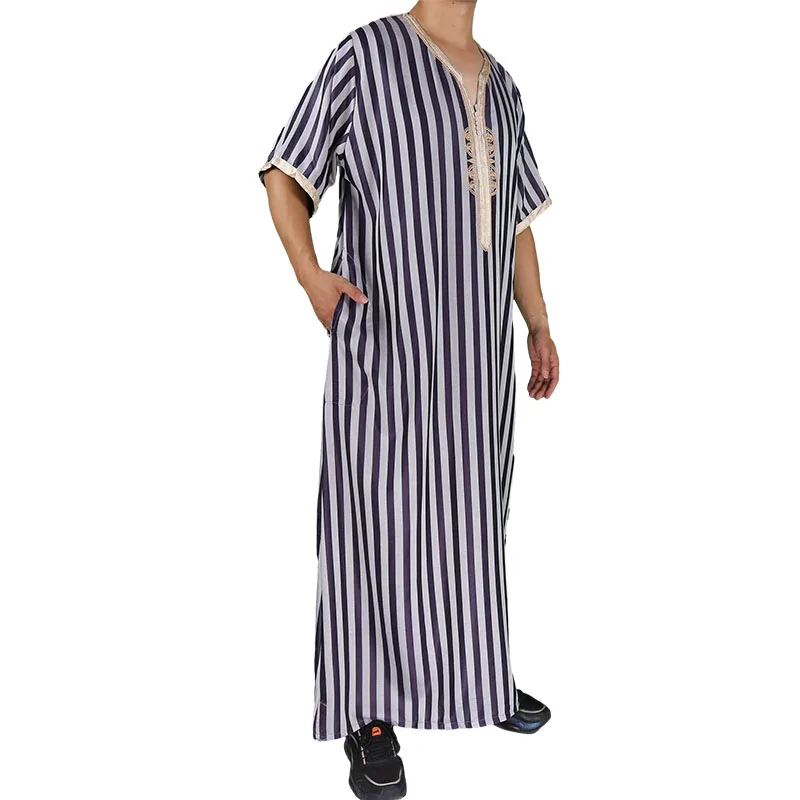 2024 Stripe Design Morocco Style With Beautiful Embroidery  Size 54-62  For Islamic Men