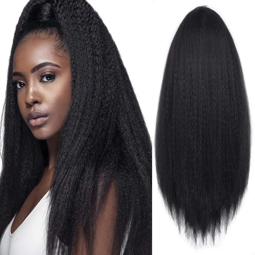 Women Cabello Yaki Straight Natural Wrap Postiche Queue Cheval Afro Synthetic Curly Drawstring Kinky Pony Human Hair Ponytail