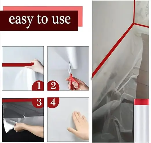 Furniture Protective Indoor Paint Tape Outdoor Use Painting Covering Masking Transparent Pre-taped Anti PE Shrink Film