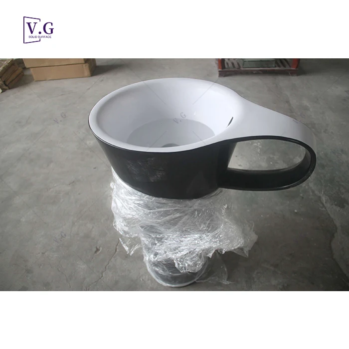 hand made high quality black solid surface cup shape hotel bathroom art wash sink basins