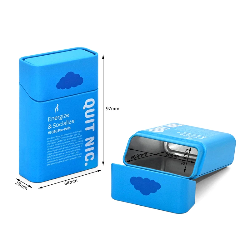 High-end Child Resistant Metal Cigarette Tin Case Packaging Child Proof pre roll Tobacco Tin Box With Hinged Lids