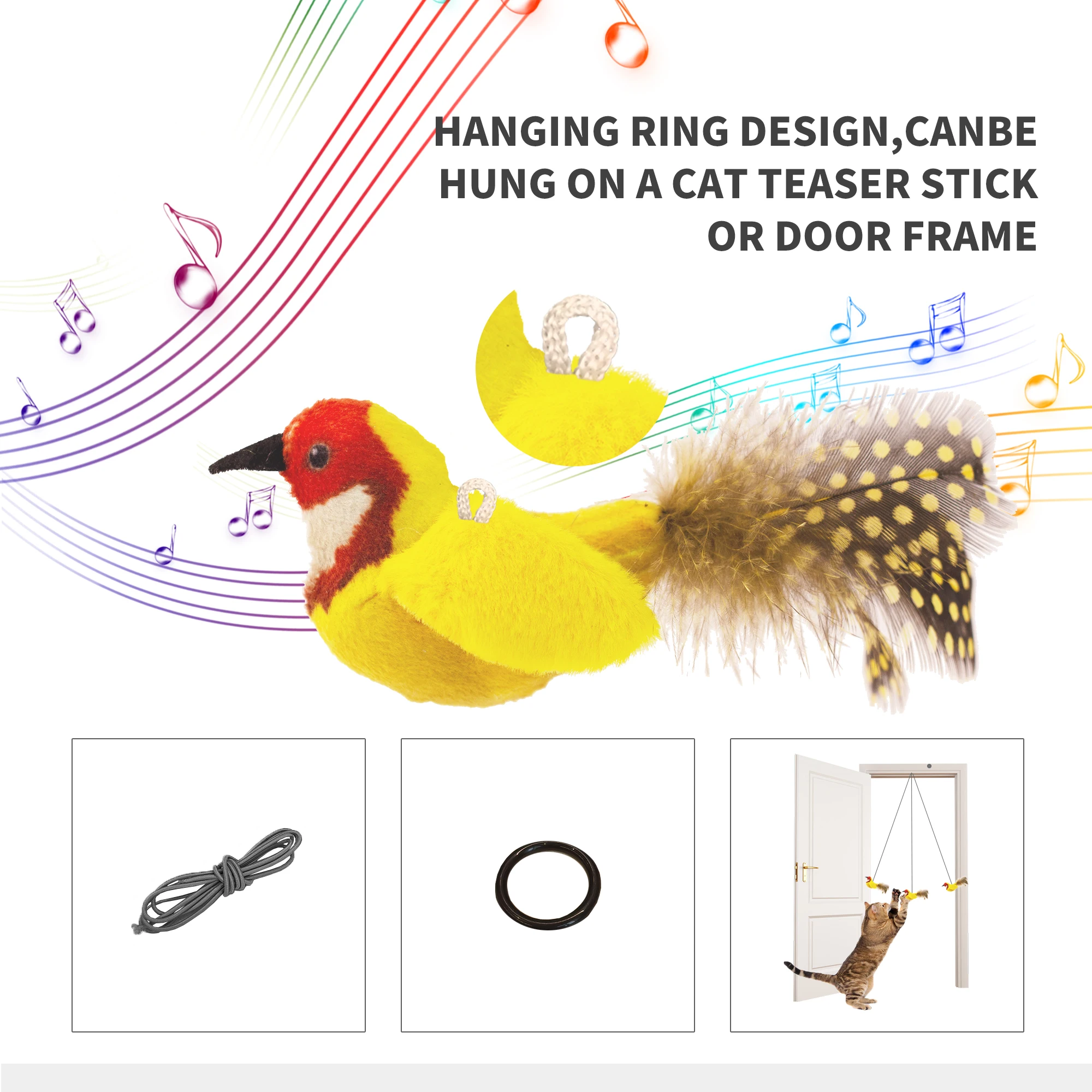 Popular Style Plush Interactive Toys with Feather Button Battery Catnip Chirp Sound Bird Playing Cat Toy