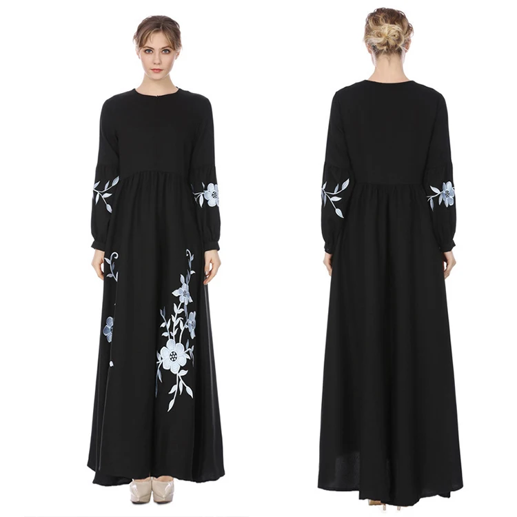 High Quality Islamic Robe Elegant Printed Floral Loose Muslim Women Dresses Daily Dresses Abaya Muslim Dresses
