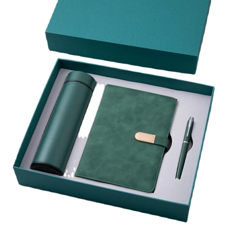 Custom luxury PU Leather Notebook Gift Box Set Business Gift Thermos Cup coproate Gift Set With Pen And flask water bottle