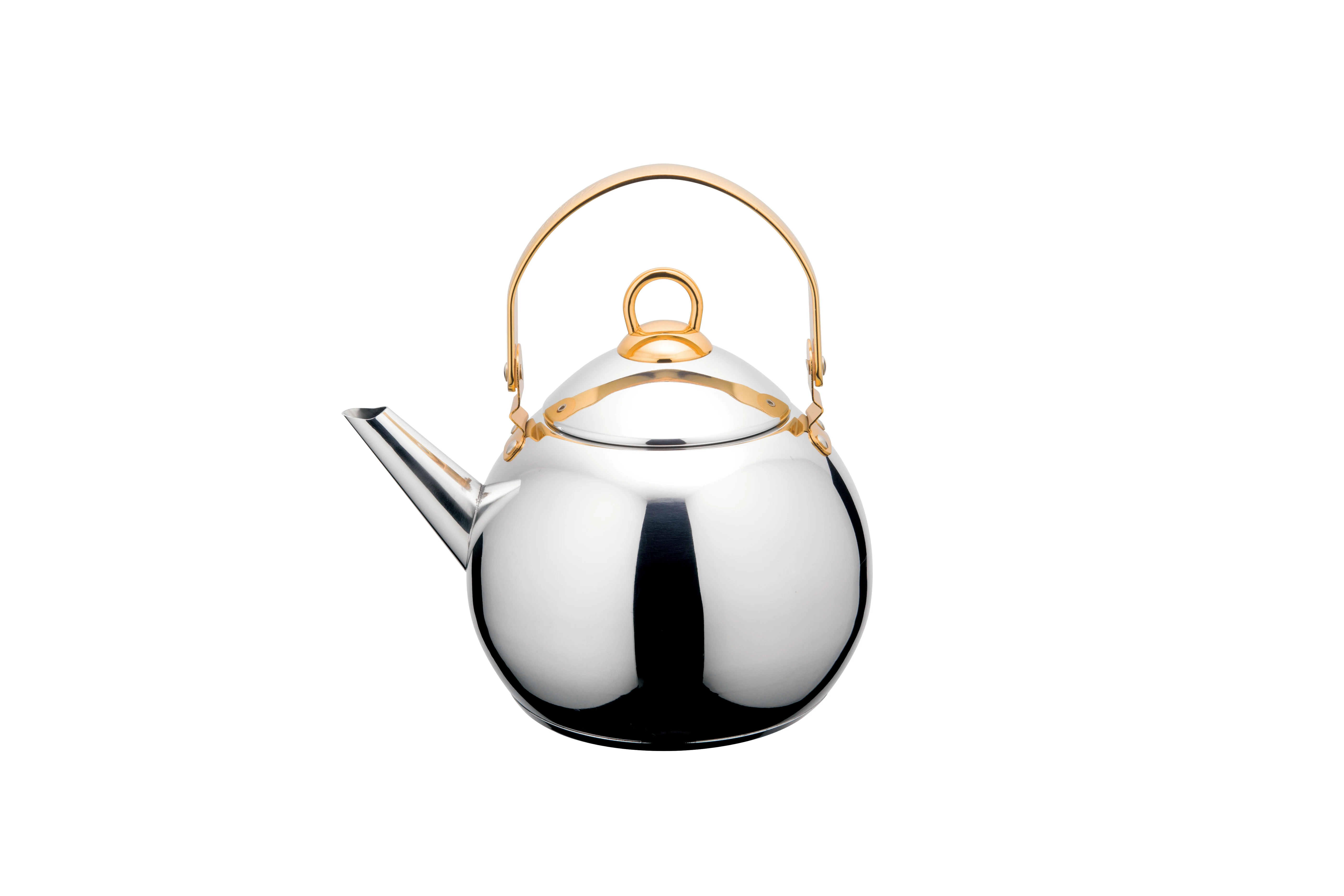 Factory wholesale high quality single bottom arc handle twist lid gold plated kitchen induction gas stainless steel kettle