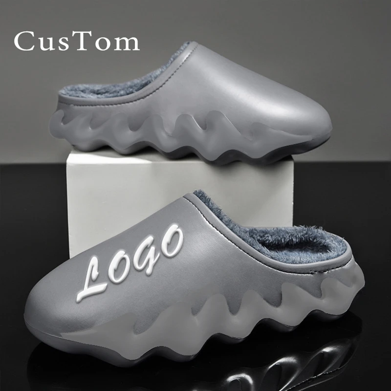 New Fashion Winter Warm Custom Printed Logo Mens Womens Fur Slippers Sandal Furry Flame Shoes With Fur Custom