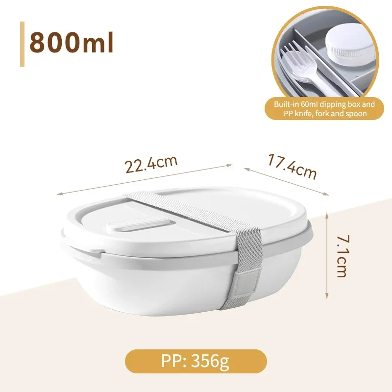 800ml clear Leakproof food Container with divided Tray and elastic strap plastic salad box with sauce box and cutlery lunch box