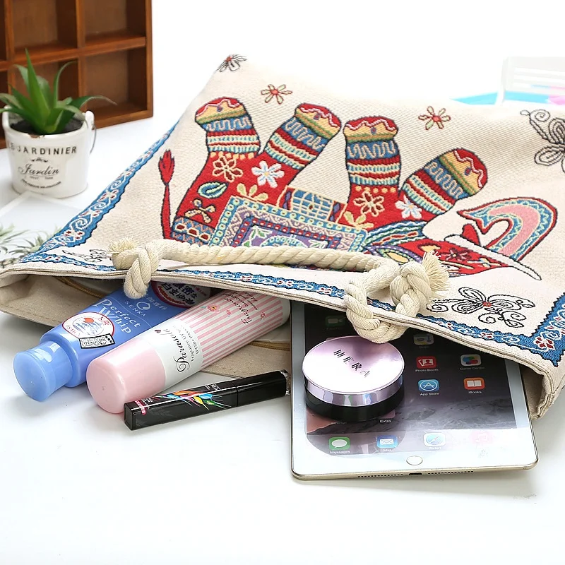 China factory new fashion Thai ethnic style linen large capacity shoulder elephant lady shopping tote bag handbags with zipper