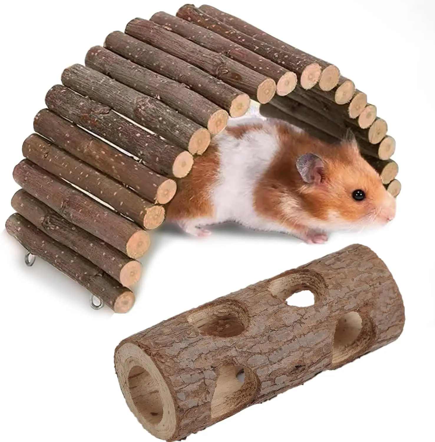 Natural Wood Tunnel Tube for Hamster Rats Mouse Guinea Pig Chinchilla  Small Animals Cage Hollow Tree Trunk Hideout Toy