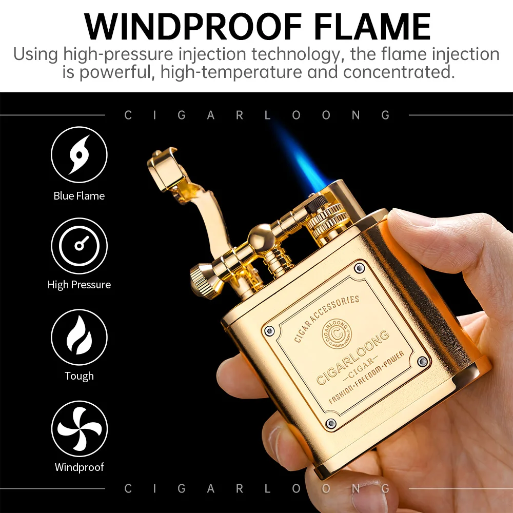 CIGARLOONG Windproof Lighter Sharp Cigar Cutter Ashtray Cigar Holder 5-piece Platinum Luxury Cigar Accessories Set