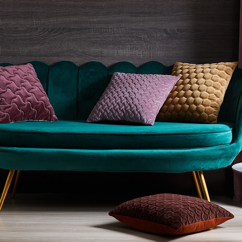 Monad High End Quality Luxury Decorative Geometric Quilted Embroidery Recycle Velvet Pillow Cushion Cover For Sofa Bed