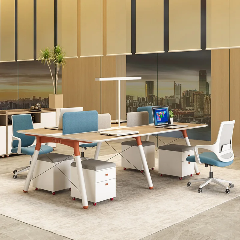 Оптовая продажа, офисная Рабочая станция на 6 мест из МДФ, офисный стол для конференций с перегородкой и подставкой