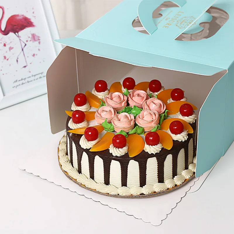 6 8 10 12 Inches Customized logo Food Grade Paper Cake Box square Cake Box with Handle Cake Boxes 12 X 12 X 6
