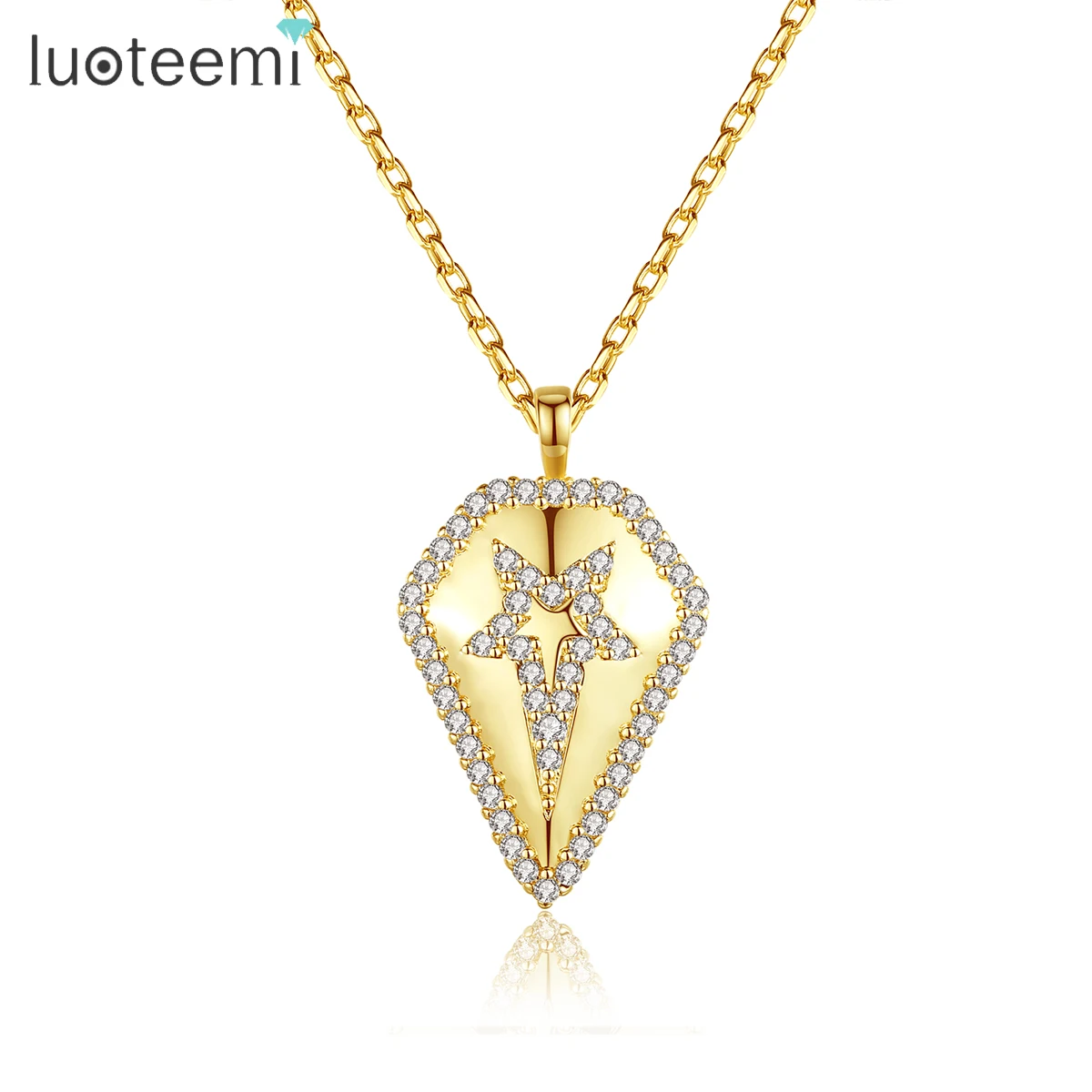 LUOTEEMI Diamond Shape Brass Cubic Zirconia Pendant Necklace Women Jewelry Wholesale