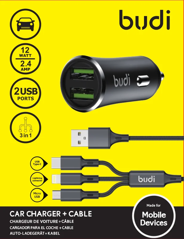 Car Accessories 2020 Phone Charger Parts 3 in 1 fast charging cable USB Quick Charge Dual Port 5V 2.4A Car USB Charger