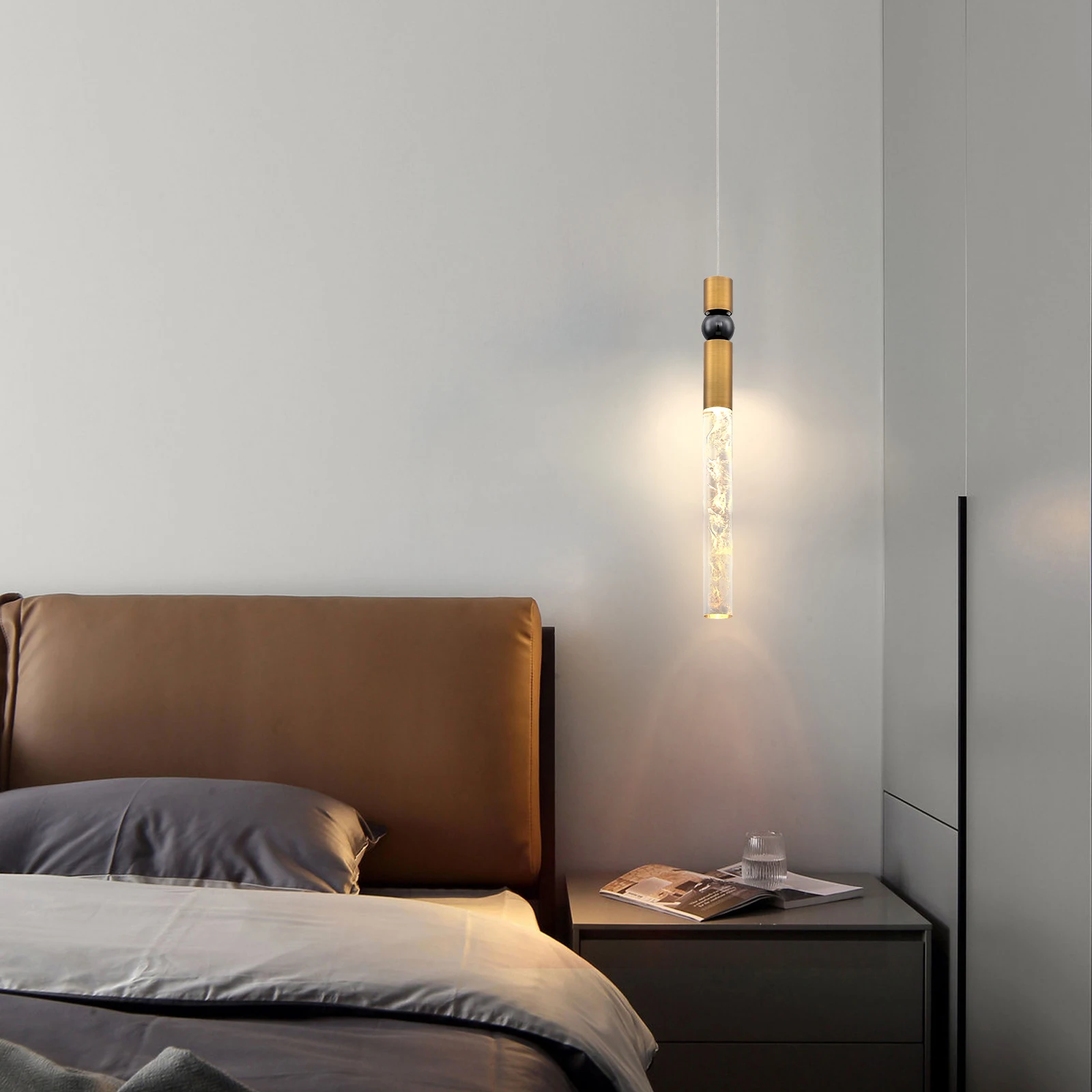 Single LED Pendant Chandelier Light Black Brass Crystal Pendant lamp for Coffee shop