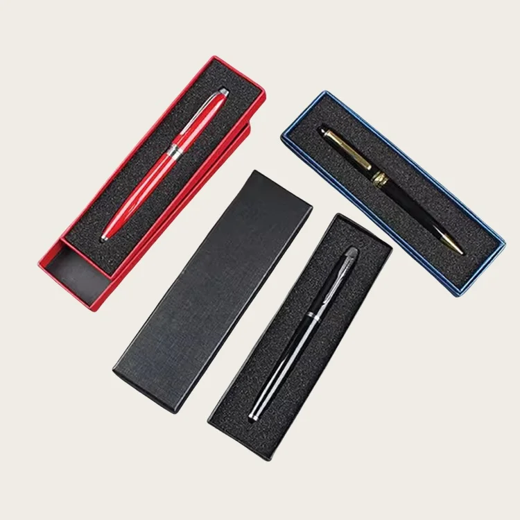 Мега Высокое качество черный синий красный белый пенопласт бумажная Подарочная коробка Упаковка для ручки с печатью логотипа горячее тиснение серебряное золото