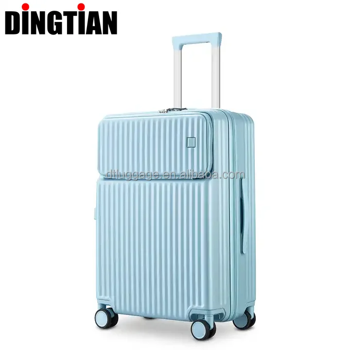 Universal Wheels Tsa Lock Password Boarding Laptop Computer Pocket Type-C Usb Trolley Travel Suitcase Front Opening Luggage