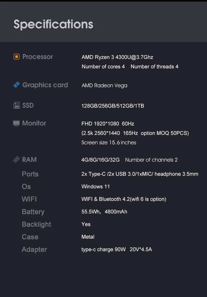 Новинка 2022 игровой ноутбук 15 6 дюйма Amd R3 4300U 3 7 ГГц четырехъядерный Type-C металлический Wi-Fi тонкий с узкими